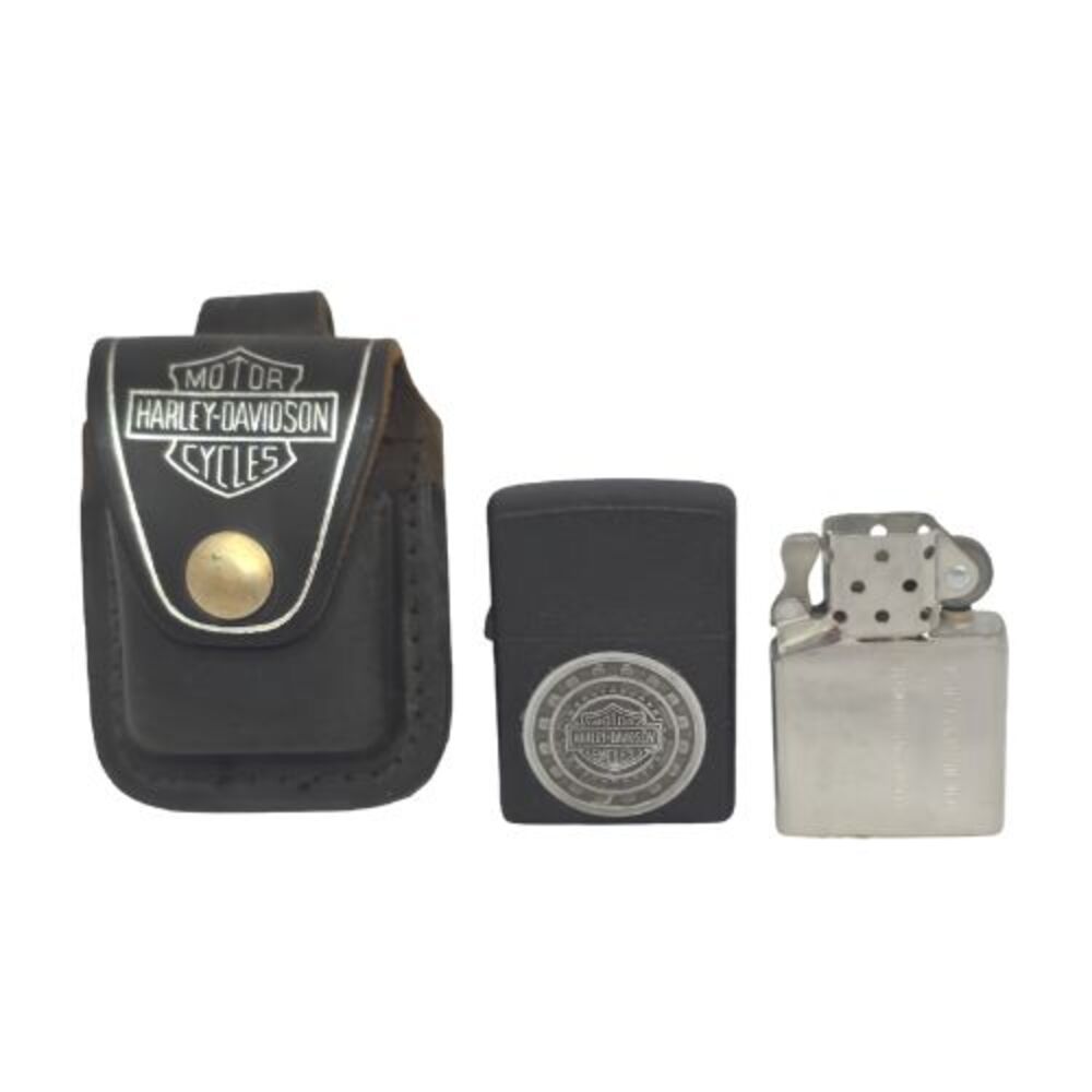 Zippo Gift Set Harley Davidson Emblem Lighter & Pouch H254 Never Fired Unused